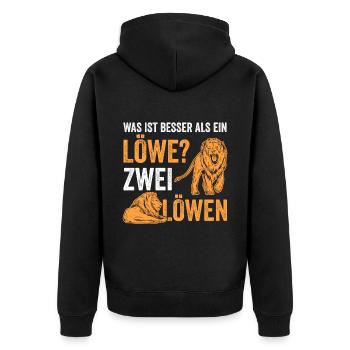 Was ist besser als ein Löwe? Zwei Löwen - Unisex Premium Bio Zip Hoodie - Schwarz - Hinten - Nico (187cm)