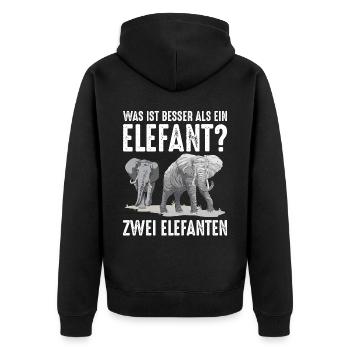 Was ist besser als ein Elefant? Zwei Elefanten - Unisex Premium Bio Zip Hoodie - Schwarz - Hinten - Nico (187cm)
