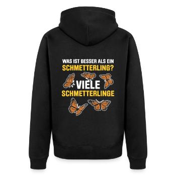 Was ist besser als ein Schmetterling? Viele - Unisex Premium Bio Zip Hoodie - Schwarz - Hinten - Nico (187cm)