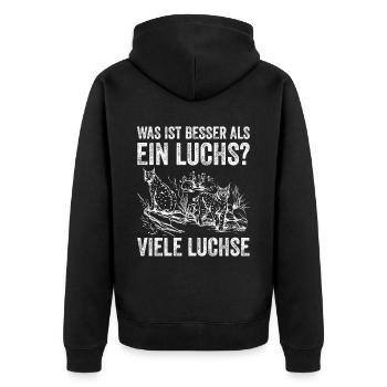 Was ist besser als ein Luchs? Viele Luchse - Unisex Premium Bio Zip Hoodie - Schwarz - Hinten - Nico (187cm)
