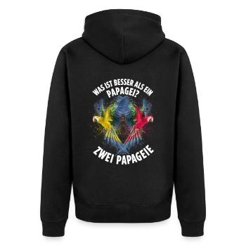 Was ist besser als ein Papagei? Zwei Papageie - Unisex Premium Bio Zip Hoodie - Schwarz - Hinten - Nico (187cm)