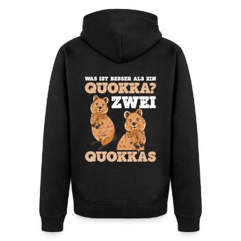 Was ist besser als ein Quokka? Zwei Quokkas - Unisex Premium Bio Zip Hoodie - Schwarz - Hinten - Nico (187cm)