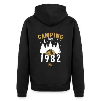 Anniversaire: Camping depuis mai 1982 Camping - Veste à capuche bio Premium Unisexe - noir - Dos - Nico (187cm)