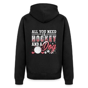 Field Hockey All You Need Is Hockey And Goalkeeper - Unisex Premium Bio Zip Hoodie - Schwarz - Hinten - Nico (187cm)