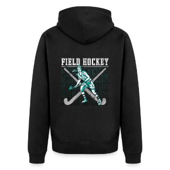 Field Hockey Floor Ball Hockey Goalie Goalkeeper - Unisex Premium Bio Zip Hoodie - Schwarz - Hinten - Nico (187cm)