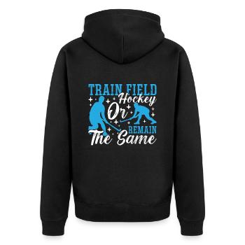 Field Hockey Train Field Hockey Insane Goalkeeper - Unisex Premium Bio Zip Hoodie - Schwarz - Hinten - Nico (187cm)