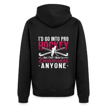 Field Hockey I'd Go Into Pro Hockey But Goalkeeper - Unisex Premium Bio Zip Hoodie - Schwarz - Hinten - Nico (187cm)