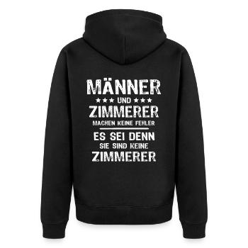 Zimmermann Zimmerer - Unisex Premium Bio Zip Hoodie - Schwarz - Hinten - Nico (187cm)