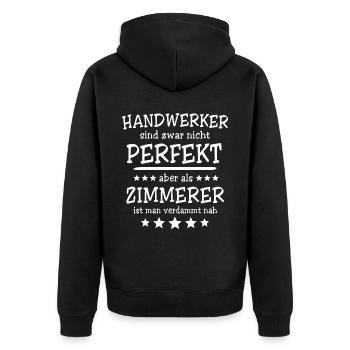 Zimmermann Zimmerer - Unisex Premium Bio Zip Hoodie - Schwarz - Hinten - Nico (187cm)