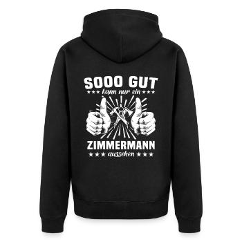 Zimmermann Zimmerer - Unisex Premium Bio Zip Hoodie - Schwarz - Hinten - Nico (187cm)