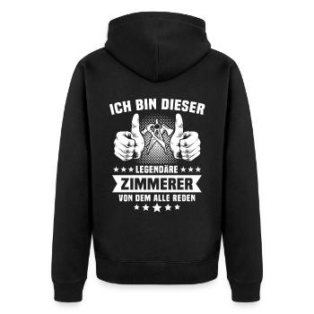 Zimmermann Zimmerer - Unisex Premium Bio Zip Hoodie - Schwarz - Hinten - Nico (187cm)