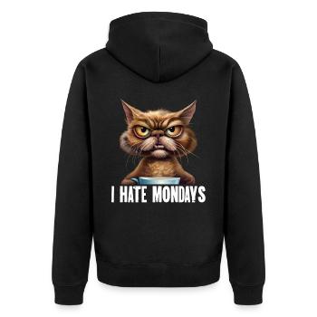 I Hate Mondays Lustiges Kaffee Katzen Motiv - Unisex Premium Bio Zip Hoodie - Schwarz - Hinten - Nico (187cm)