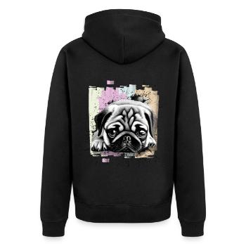 Mops - Unisex Premium Bio Zip Hoodie - Schwarz - Hinten - Nico (187cm)