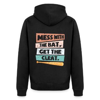 Lustiger Softball - Unisex Premium Bio Zip Hoodie - Schwarz - Hinten - Nico (187cm)