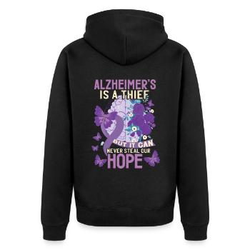 Alzheimer ist ein Dieb - Unisex Premium Bio Zip Hoodie - Schwarz - Hinten - Nico (187cm)