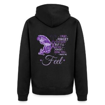 Alzheimer-Schmetterling - Unisex Premium Bio Zip Hoodie - Schwarz - Hinten - Nico (187cm)