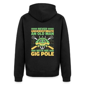 Never Underestimate An Old Man With Gig Pole - Unisex Premium Bio Zip Hoodie - Schwarz - Hinten - Nico (187cm)