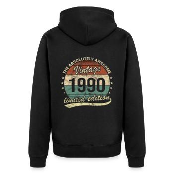 Awesome Since Vintage 1990 Retro Birthday Design - Unisex Premium Organic Zip Hoodie - black - Back - Nico (187cm)