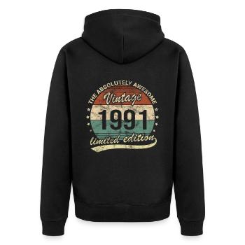 Awesome Since Vintage 1991 Retro Birthday Design - Unisex Premium Organic Zip Hoodie - black - Back - Nico (187cm)