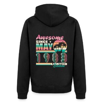 May 1983 Vintage vintage birthday retro - Unisex Premium Organic Zip Hoodie - black - Back - Nico (187cm)
