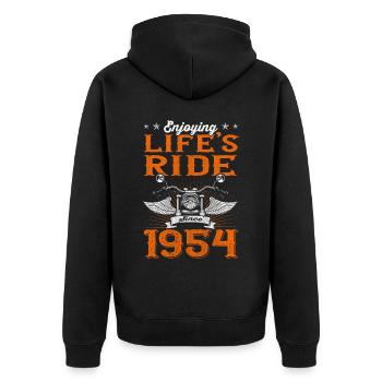 Profiter de la vie depuis 1954 Moto 69ème - Veste à capuche bio Premium Unisexe - noir - Dos - Nico (187cm)