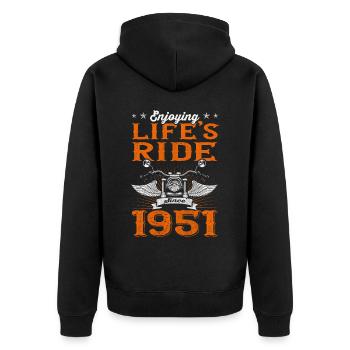 Enjoying Life's Ride Since 1951 Motorcycle 72th - Unisex Premium Bio Zip Hoodie - Schwarz - Hinten - Nico (187cm)