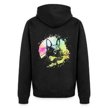 Französische Bulldogge - Unisex Premium Bio Zip Hoodie - Schwarz - Hinten - Nico (187cm)