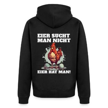 Eier sucht man nicht Eier hat man Hahn Ostern - Unisex Premium Bio Zip Hoodie - Schwarz - Hinten - Nico (187cm)