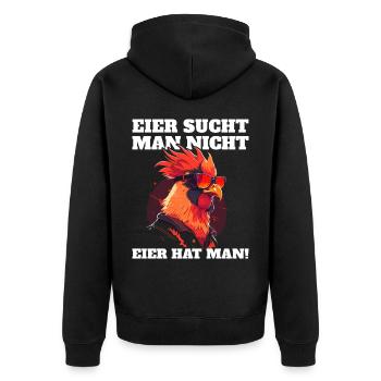 Eier sucht man nicht Eier hat man Hahn Ostern - Unisex Premium Bio Zip Hoodie - Schwarz - Hinten - Nico (187cm)