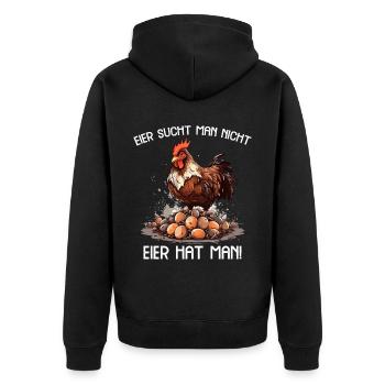Eier sucht man nicht Eier hat man Hahn Ostern - Unisex Premium Bio Zip Hoodie - Schwarz - Hinten - Nico (187cm)