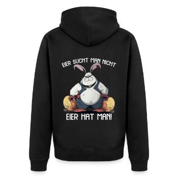 Eier sucht man nicht Eier hat man Hase Ostern - Unisex Premium Bio Zip Hoodie - Schwarz - Hinten - Nico (187cm)