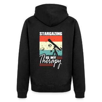 Sternengas, Kosmologie, Astronomie -Fernglas - Unisex Premium Bio Zip Hoodie - Schwarz - Hinten - Nico (187cm)