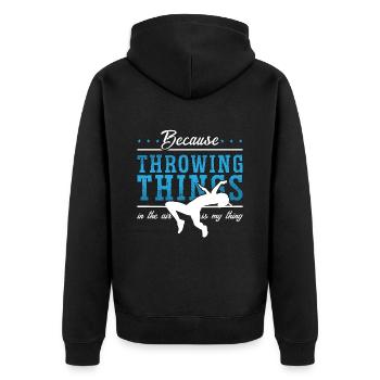 Track And Field Because Throwing Things Sprinting - Unisex Premium Bio Zip Hoodie - Schwarz - Hinten - Nico (187cm)