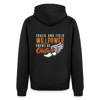 Track And Field Willpower Knows Sprinting Athletic - Unisex Premium Bio Zip Hoodie - Schwarz - Hinten - Nico (187cm)