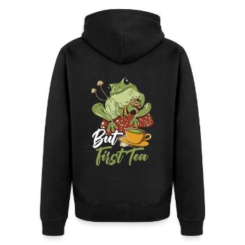 Cottagecore Pilz Ästhetischer Naturschutz - Unisex Premium Bio Zip Hoodie - Schwarz - Hinten - Nico (187cm)