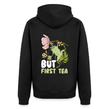 Cottagecore Pilz Ästhetischer Naturschutz - Unisex Premium Bio Zip Hoodie - Schwarz - Hinten - Nico (187cm)