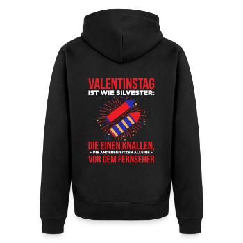 Valentinstag Ist Wie Silvester: Die Einen Knallen - Unisex Premium Bio Zip Hoodie - Schwarz - Hinten - Nico (187cm)
