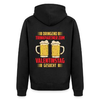 Dringend Trinkpartner Zum Valentinstag Gesucht - Unisex Premium Bio Zip Hoodie - Schwarz - Hinten - Nico (187cm)
