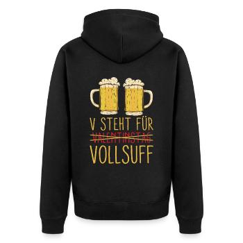V Steht Für Valentinstag Vollsuff - Unisex Premium Bio Zip Hoodie - Schwarz - Hinten - Nico (187cm)