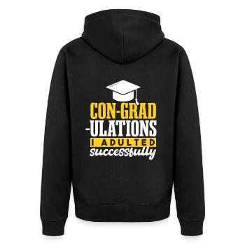 I Adultet erfolgreich Abschlussgeschenk - Unisex Premium Bio Zip Hoodie - Schwarz - Hinten - Nico (187cm)