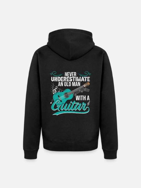Nigdy nie lekceważ starego człowieka z gitarą - Ekologiczna rozpinana bluza z kapturem Premium unisex - czarny