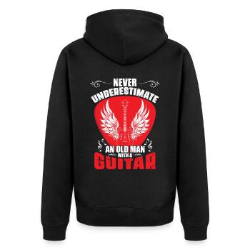 Unterschätze niemals einen alten Mann mit einer Gitarre - Unisex Premium Bio Zip Hoodie - Schwarz - Hinten - Nico (187cm)