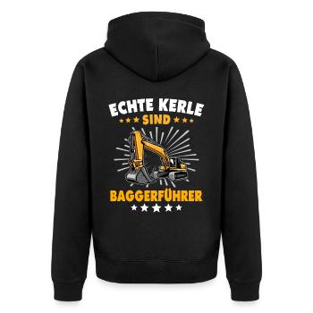 Baggerfahrer Bagger Fahren - Unisex Premium Bio Zip Hoodie - Schwarz - Hinten - Nico (187cm)