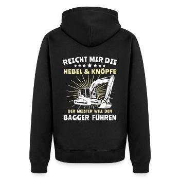Baggerfahrer Bagger Fahren - Unisex Premium Bio Zip Hoodie - Schwarz - Hinten - Nico (187cm)