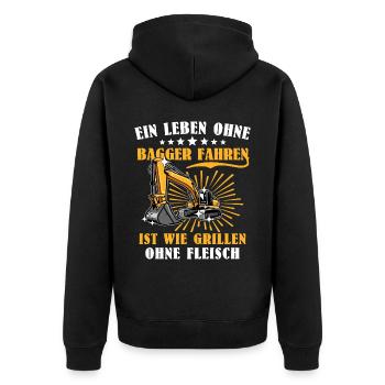 Baggerfahrer Bagger Fahren - Unisex Premium Bio Zip Hoodie - Schwarz - Hinten - Nico (187cm)