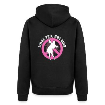 Hippie Peace Zeichen Frieden Blumen Blumenkind - Unisex Premium Bio Zip Hoodie - Schwarz - Hinten - Nico (187cm)