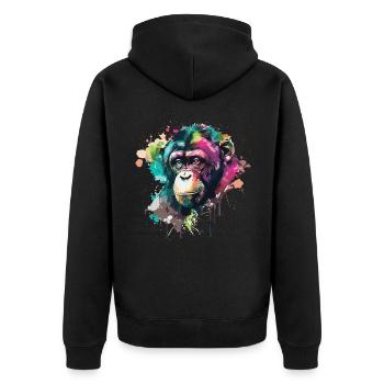Watercolor Monkey Chimpanzee Colorful Wildlife Lov - Unisex Premium Bio Zip Hoodie - Schwarz - Hinten - Nico (187cm)