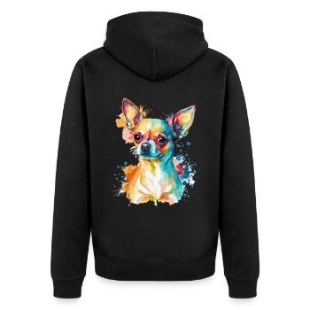 Aquarelle Chihuahua Mignon coloré Chien de compagnie - Veste à capuche bio Premium Unisexe - noir - Dos - Nico (187cm)