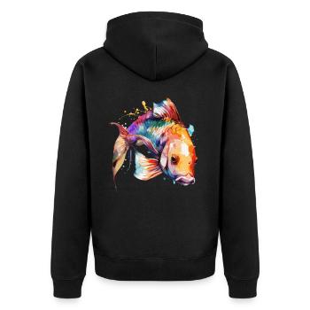 Watercolor Carp Fish Colorful Fishermen Fishing - Unisex Premium Organic Zip Hoodie - black - Back - Nico (187cm)