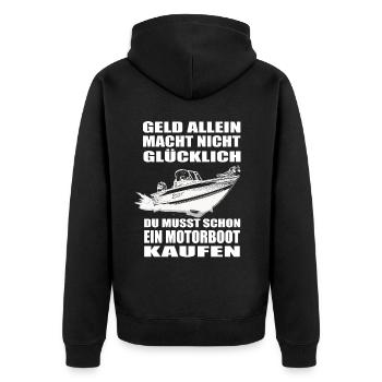 Motorboot - Unisex Premium Bio Zip Hoodie - Schwarz - Hinten - Nico (187cm)